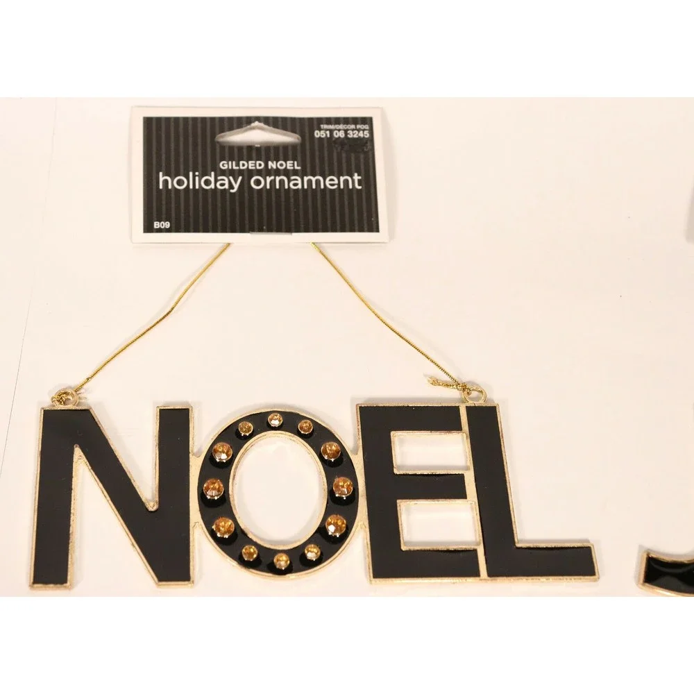 Lot of 2 Target Noel & Joy Word Ornaments Rhinestone Jeweled Christmas Black New